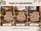 VILLAMO-ulkotuolin peitto käytössä terassilla, parvekkeella ja mökillä.